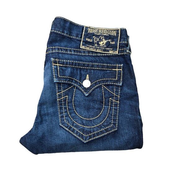 Vintage True Religion Jeans Size 36 RICKY BIG T RARE Brown Stitch - Picture 3 of 8